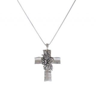 Or Paz Sterling Gathered Rose Cross Pendant with 18 Chain —