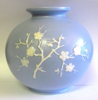 Vintage Art Pottery Copland Spode England Lt Blue Vase Japanese Cherry