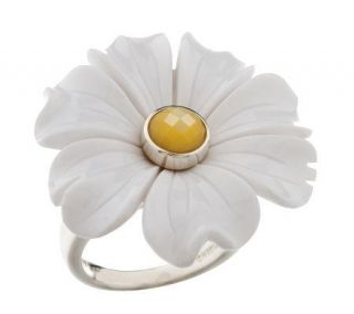 Sterling Bold White Agate & Mother of Pearl Doublet Ring —