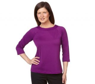Susan Graver Essentials Butterknit Bateau Neck 3/4 Sleeve Top