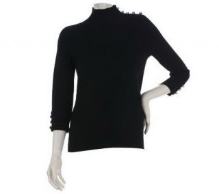 Susan Graver Mock Neck 3/4 Sleeve Sweater with Button Detail