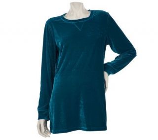 Denim & Co. Long Sleeve Stretch Velvet Sweatshirt Tunic —