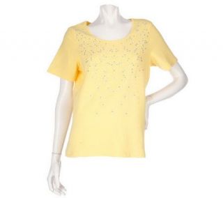 Susan Graver Stretch Cotton Scoop Neck Top with Bead Embellishment