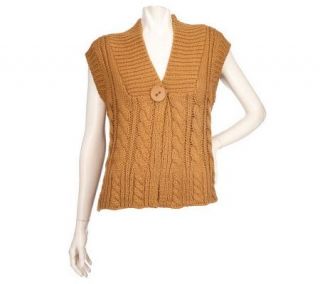 Motto One Button Chunky Cable Knit Sweater Vest —