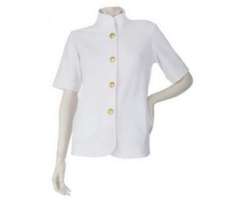Susan Graver Soho Ponte Knit Short Sleeve Button Front Jacket