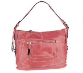 Tignanello Glazed Leather Bucket Hobo Bag with Zipper Pocket