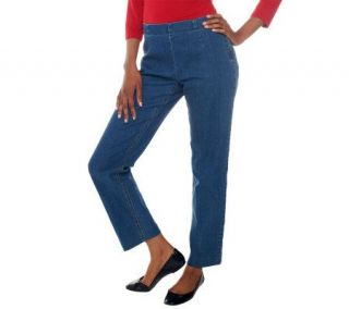 Susan Graver Hollywood Waist Side Zip Denim Regular Jeans   A220421