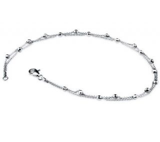 14K White Gold Faceted Bead Double Chain Anklet, 3.2g —