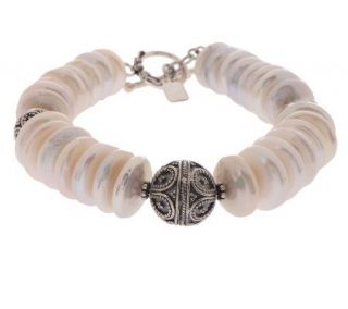 Artisan Crafted Sterling White Cultured Coin Pearl Toggle Bracelet