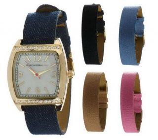 Isaac Mizrahi Live Watch with Five Denim Straps —