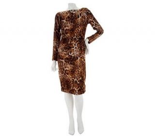 Kris Jenner Kollection Leopard Print Gathered Knit Dress —