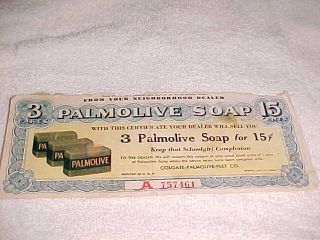 Antique Coupon Colgate Palmolive Soap 15 Cents for 3 Cakes Certificate