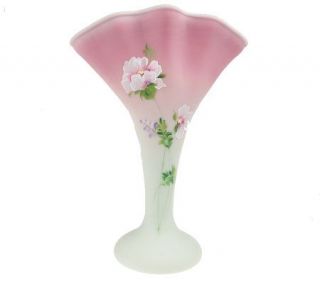 Fenton Art Glass Lotus Mist Burmese Fan Vase —