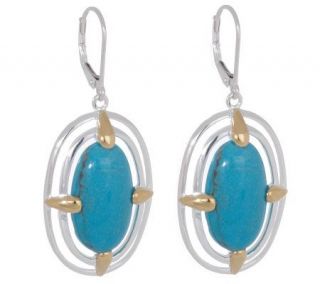 Sterling Turquoise Oval Two tone Lever Back Earrings —