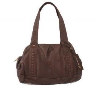 Makowsky Glove Leather Satchel with Tonal Pyramid Stud Accents