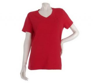 Denim & Co. Short Sleeve V neck T shirt with Pocket —