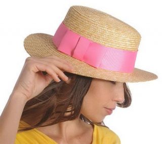 Isaac Mizrahi Live Boater Hat with Ribbon Trim —