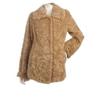 Dennis Basso Sculpted Rose Faux Fur Coat with Cuffed Sleeves