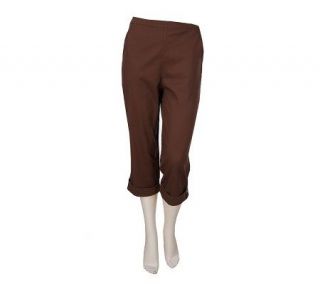 Denim & Co. Classic Waist Stretch Twill Cuffed Capri Pants w/Buckle 