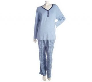 Carole Hochman 2 piece Pajama Set w/ Solid Top and Printed Pants