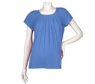 Susan Graver Cool Peach Short Sleeve Top with Front Tuck Detail