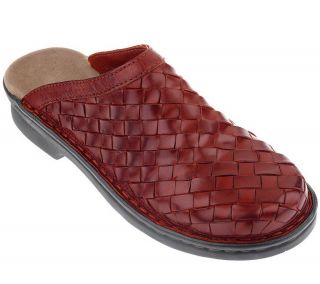 Clarks Woven Leather Comfort Clogs —