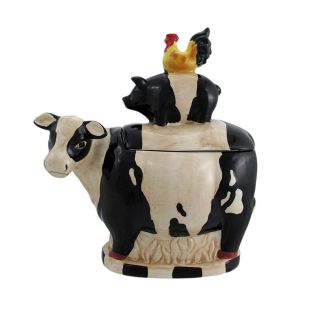 Funny Farm Animals Ceramic Cookie Jar Cow Pig Chicken