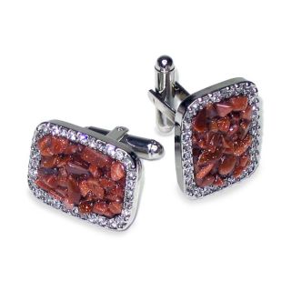 Silver Tone Cufflinks Red Color Stones Mens Cuff Links