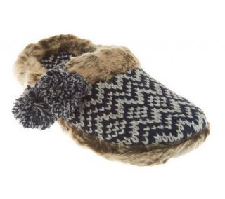 Dearfoams Sweater Knit Clog with Faux Fur Trim & Pom Pom Detail