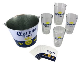 corona extra beer bucket set pint glasses coasters