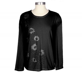 Denim & Co. Floral Print Sequin Accent Long Sleeve T shirt —