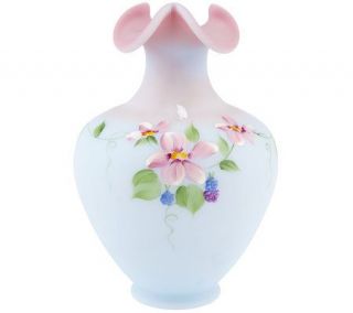 Fenton Art Glass Blue Burmese Spring Floral Vase —
