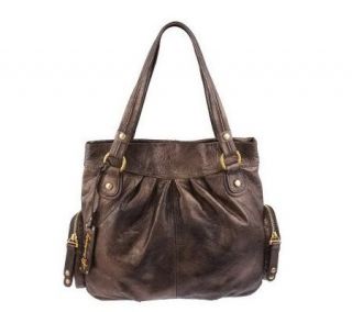 As Is B.Makow sky Leather Snap Top Shopper —