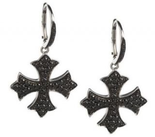 David English Diamonique Royal Cross Dangle Earrings Sterling