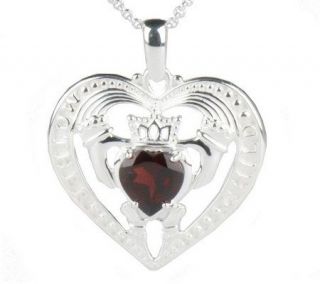 Sterling Mother & Child Claddagh Pendant with Garnet —