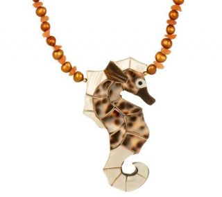 Lee Sands Golden Brown Seahorse Inlay Gemstone Necklace —
