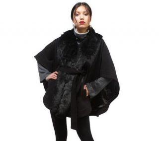 Luxe Rachel Zoe Cape with Faux Fur Collar and Removeable Belt