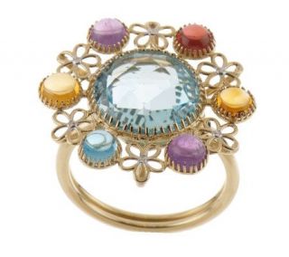 Multi Gemstone Flower Design Ring 14K Gold —