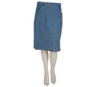 Denim & Co. Classic Waist Colored Denim A line Skirt w/ Back Elastic 
