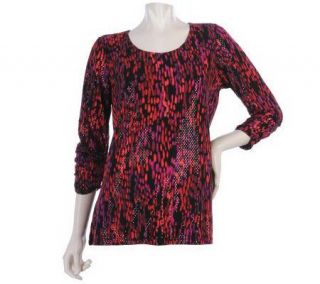 Susan Graver Liquid Knit 3/4 Ruched Sleeve Top with Sparkles