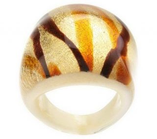 Bold Oval Murano Glass Ring w/ Colored Splatter Design —