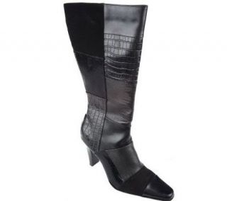 Rialto Tall Shaft Patchwork Boot on Stacked Heel —