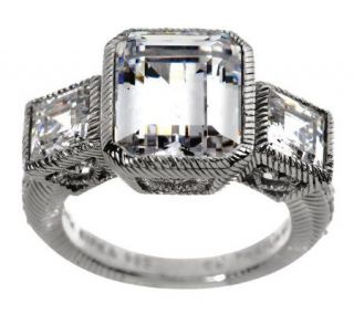 Judith Ripka Sterling 6.70ct Diamonique 3 Stone Emerald Cut Ring