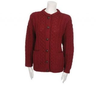 Kilronan Knitwear Button Front Cardigan with Aran Stitches —