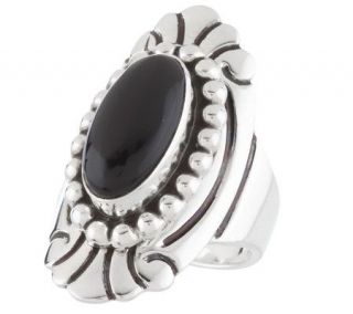 Ninos Chammo Artisan Crafted Sterling Oval Black Onyx Scroll Ring 