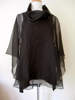 COURTNEY WASHINGTON Stunning Linen & Silk Sheer Tunic BLACK Medium NWT