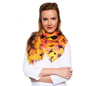 Isaac Mizrahi Live! Anemone Printed Oblong Scarf with Fringe   A220858