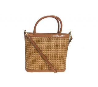 Brahmin Zip Top Tote with Woven Straw Trim —