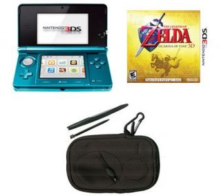 3DS Aqua Blue System with Legend of Zelda Ocarina of Time   E263957