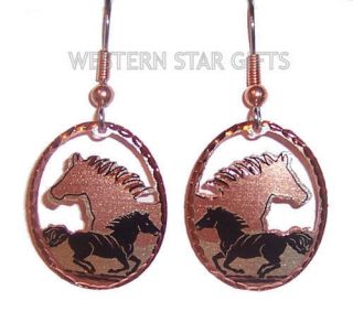   Horse Copper Earrings Silver Plated Handmade Western Cowgirl Jewelry